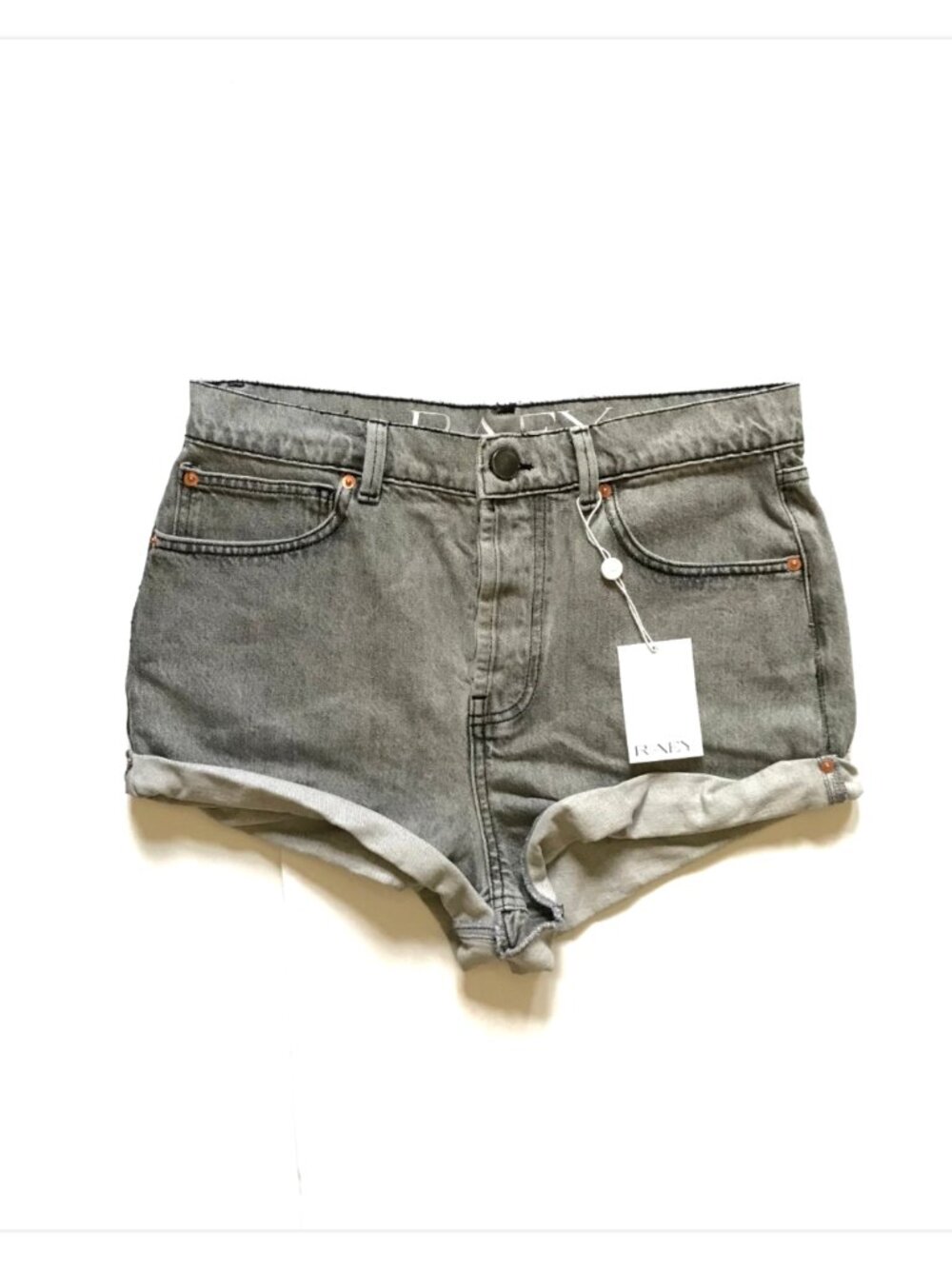 NWT Raey Denim Jean Shorts Womens 30 Light Gray Button Fly Rolled Hem Cuffed NEW